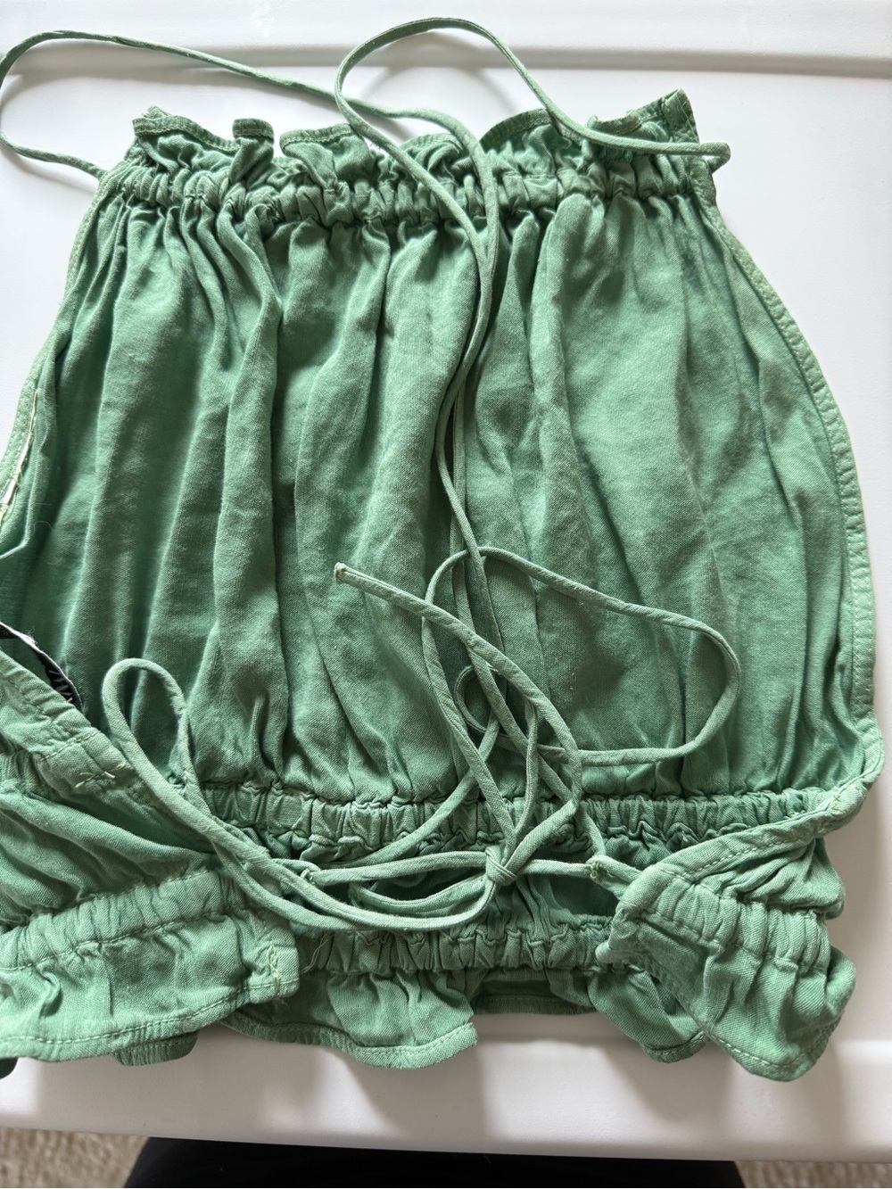 Zara Light Green Ruched Drawstring Crop Top - Picture 2 of 3
